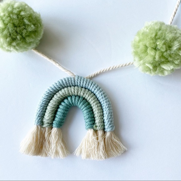 Macrame Rainbow Garland Baby Shower Garland Decor Baby Room Decor Pastel Green - Picture 2 of 4